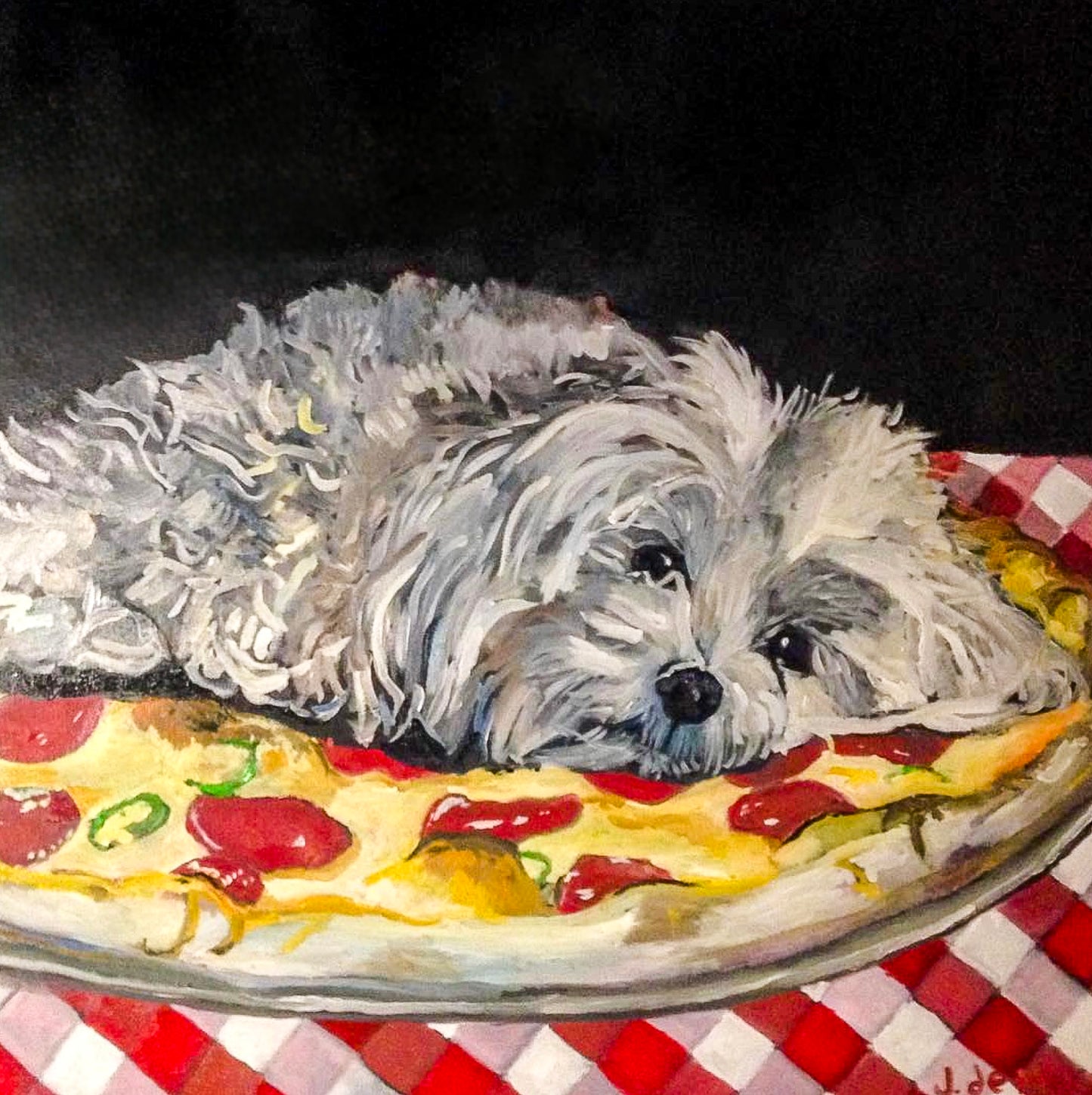 Buddy on a Pizza, 2016 - Original oil painting