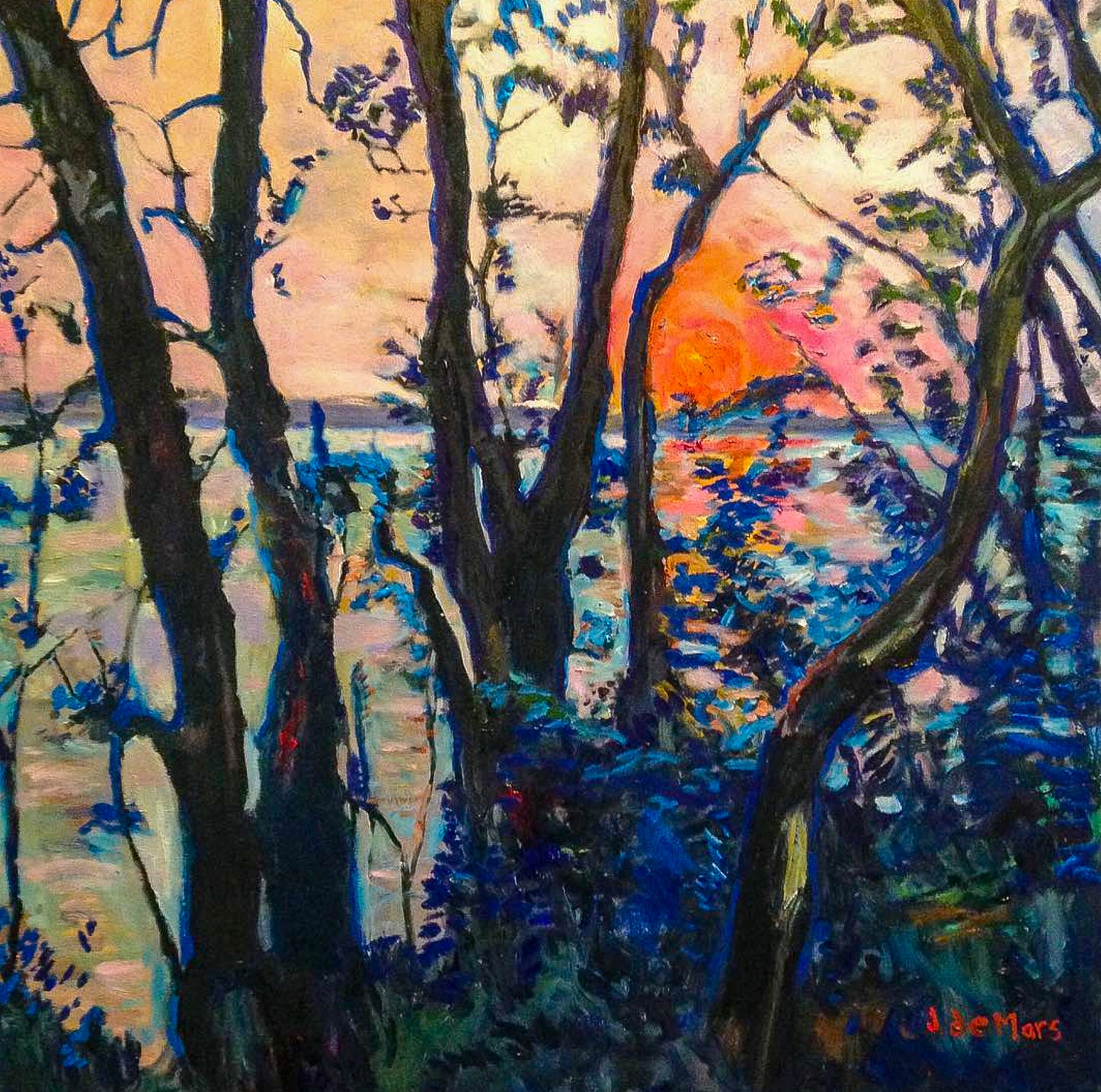 Sunset on Puget Sound, 2018 - Original oil painting by John de Mars